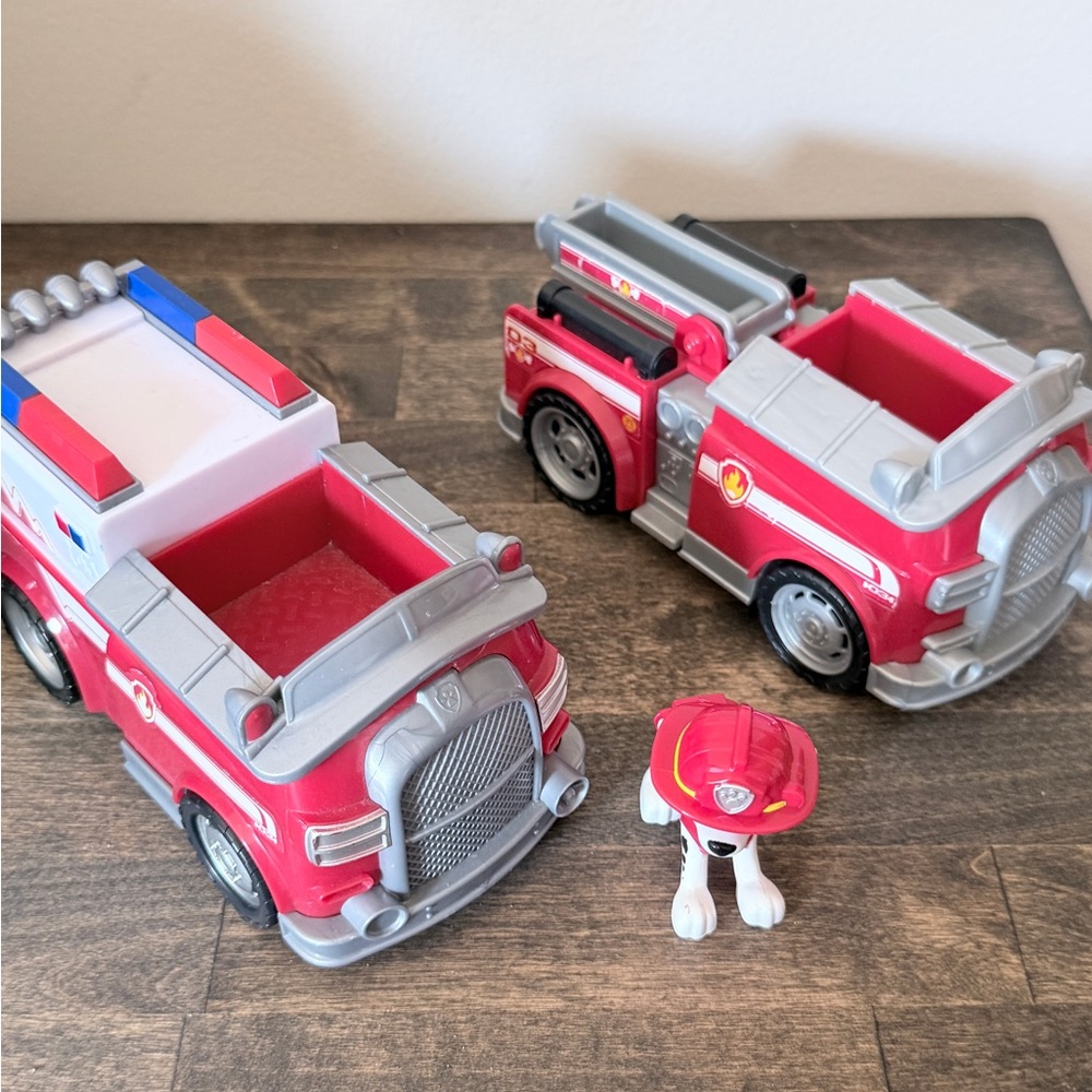 Paw Patrol Red and Silver Fire Rescue Trucks with Figure